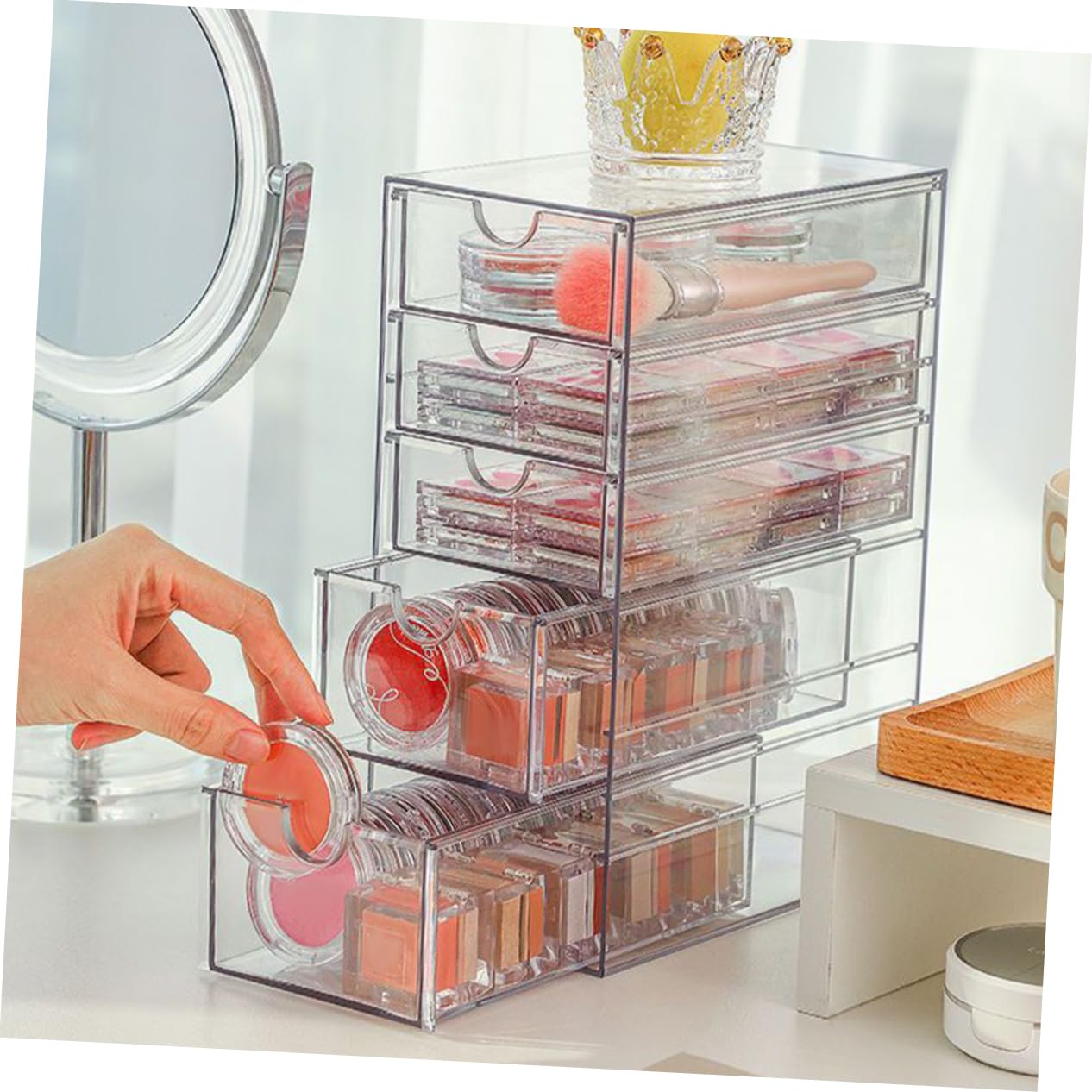 Cabilock Boîte de Rangement à Tiroirs Transparente, 5 Niveaux, Design Pet, Accès Facile, pour Bureau et Coiffeuse, Organise Accessoires et Papeterie
