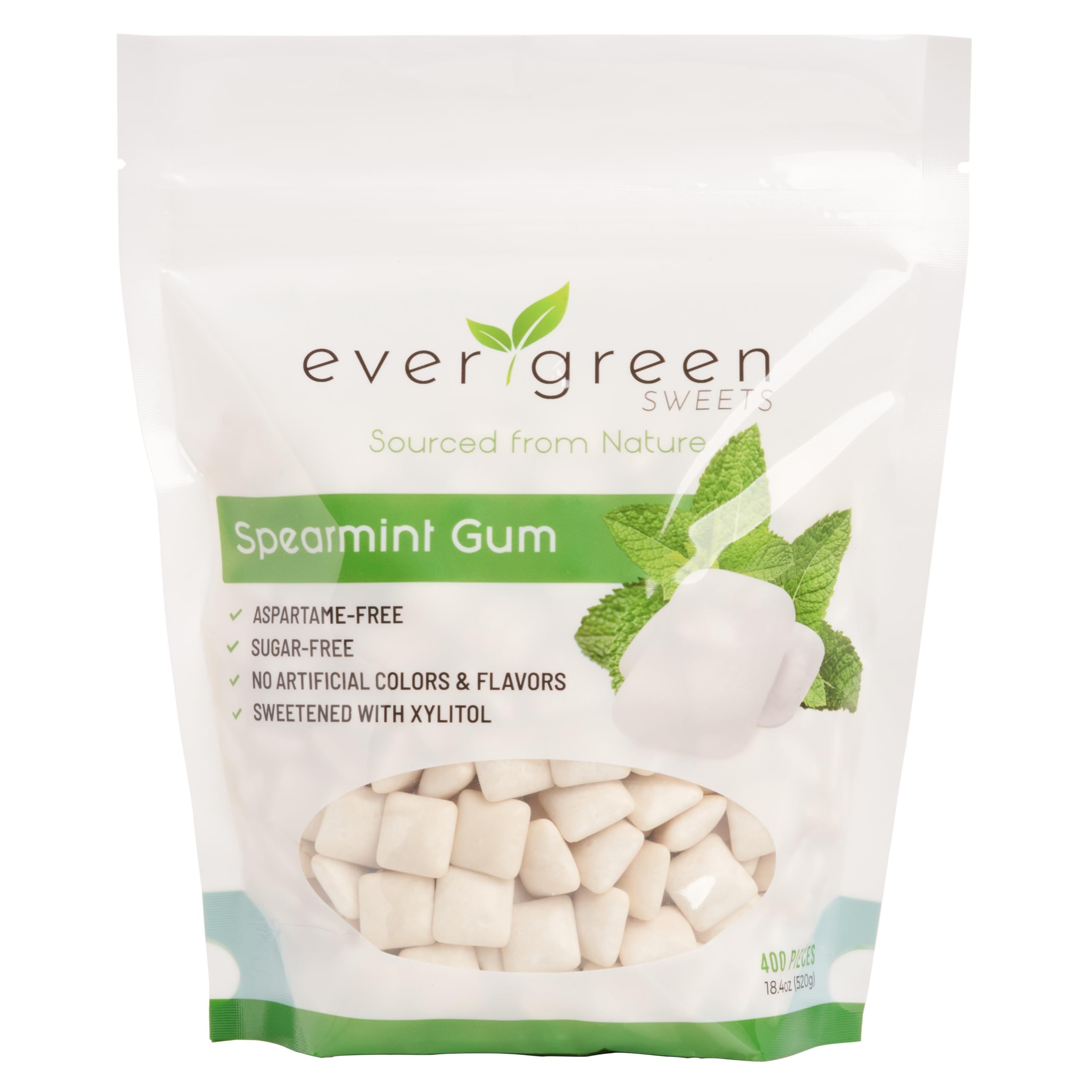 Evergreen Sweets Spearmint Chewing Gum – Made with Xylitol and Stevia - Delicious Non-GMO, Vegan & Keto-Friendly | Tastes Like Mouthwash Candy |