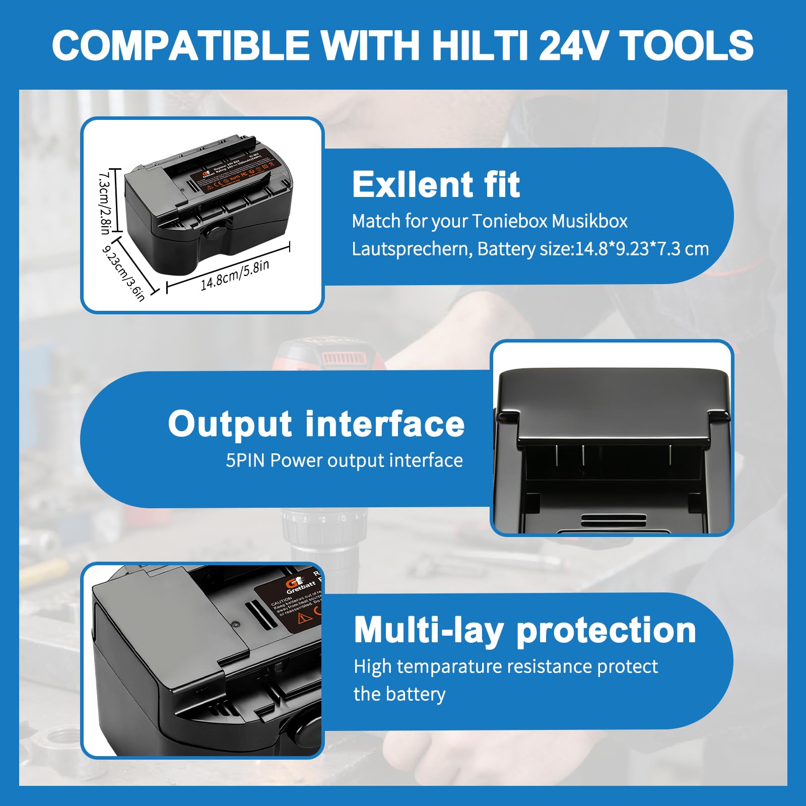 Batería de Ni-MH de 24V y 3500mAh para Hilti WSR 650-A, WSC 6.5 UH, 240-A, WSC 55-A24 Te 2-A, SFL 24. Sustituye a B24, B 24/3.0, B 24/2.0 y B24/2/3-24V.