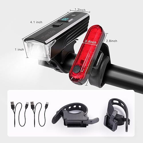 Miniatura 6 de KunHe Juego de luces de bicicleta de 300 lúmenes, 1600 Amh, luces delanteras y traseras recargables para bicicleta con atenuación automática IPX4,