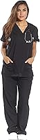 JustLove Women's 6-Pocket V-Neck Medical Scrubs Set with Cargo Pants - Soft, Durable Comfort