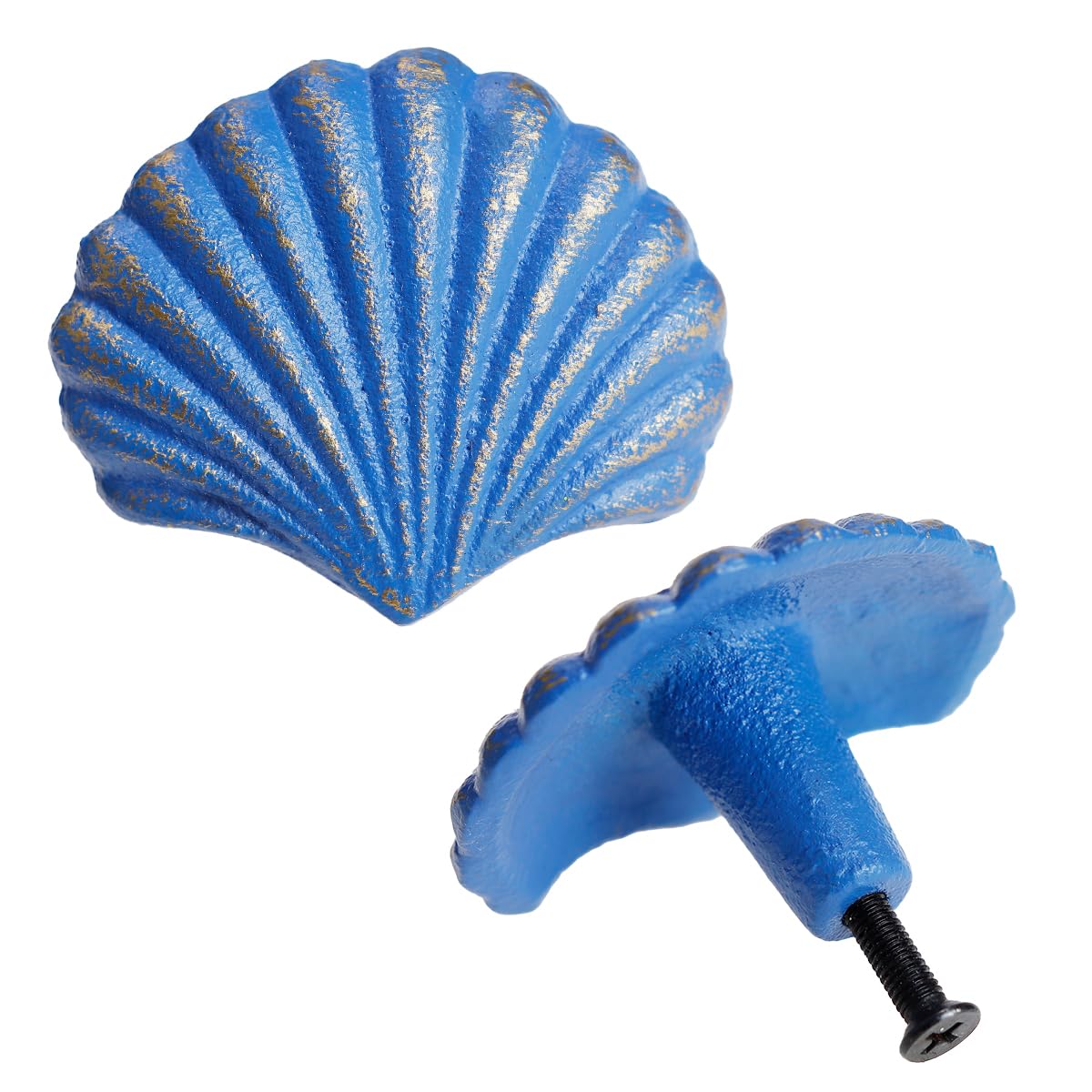 Boutons de placard style plage en coquillages bleus pour tiroir et armoire x2