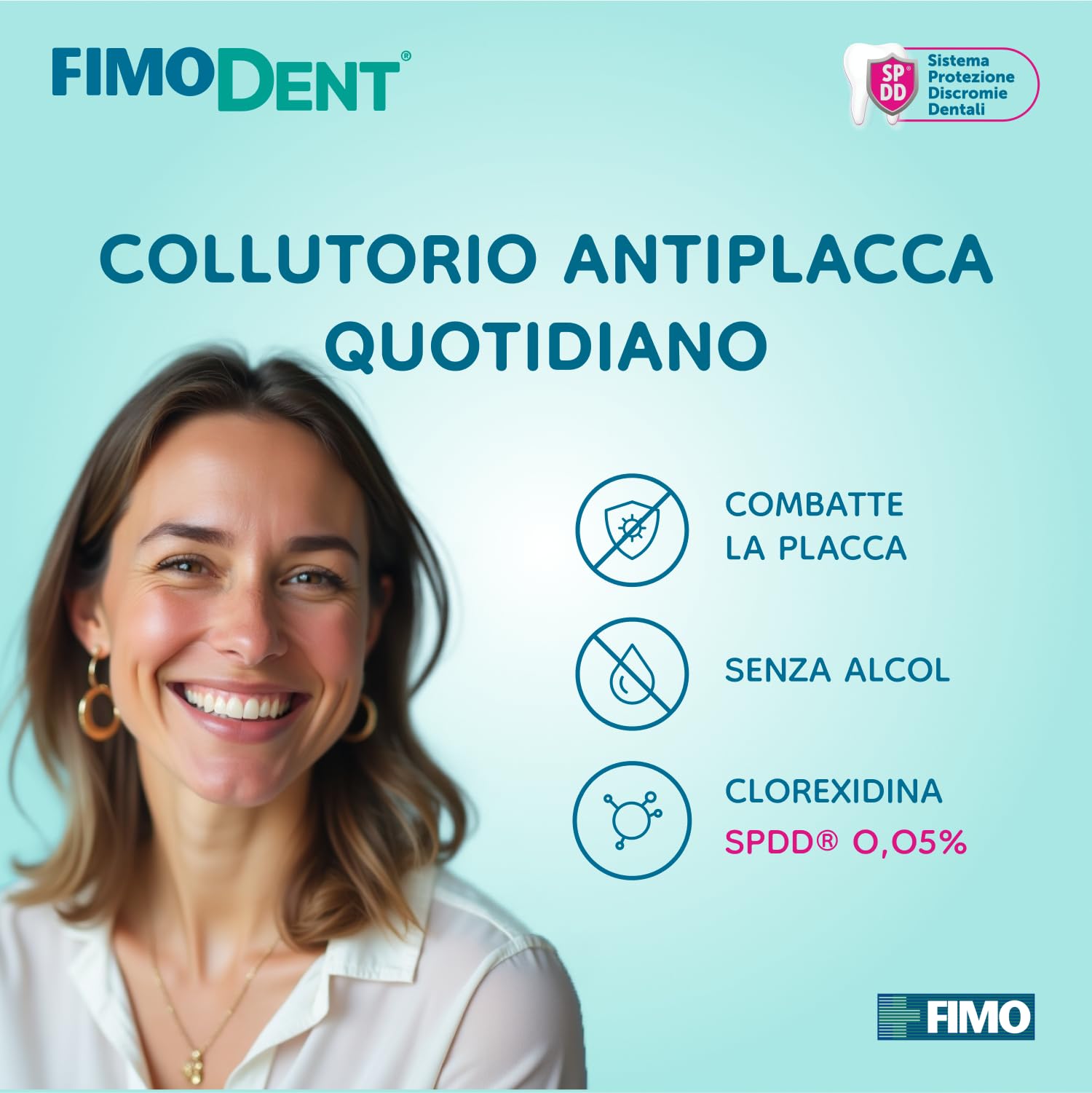 Fimodent Collutorio Antiplacca Quotidiano - Clorexidina 0,05% e Fluoro - Prevenzione Completa Antiplacca, Gengive e Alito - Aroma Menta Briosa - 1000mL