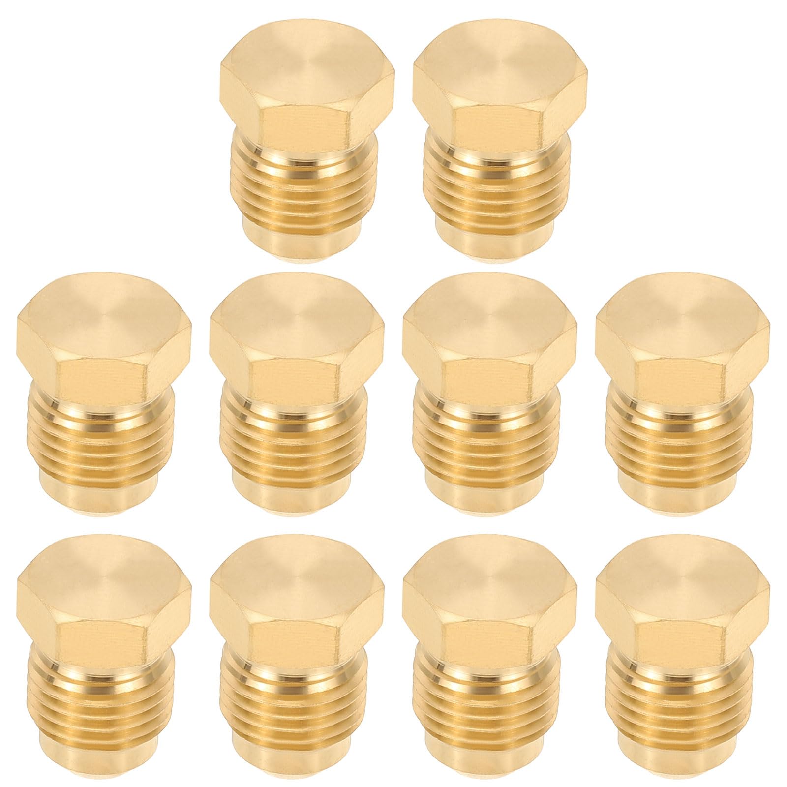 PATIKIL 5/16" Tube OD Brass Flared Plug, 10 Pack 45 Degree SAE Seal Tube Fitting Hex Pipe Fittings for Refrigeration Gas Hydraulic