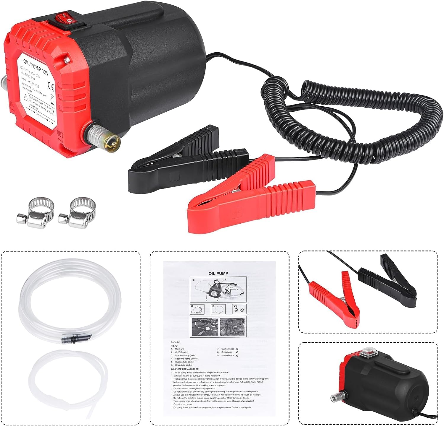 FreeTec Pompa Estrattore Olio 12V 60W Aspirazione Trasferimento per Auto Moto Barche ATV