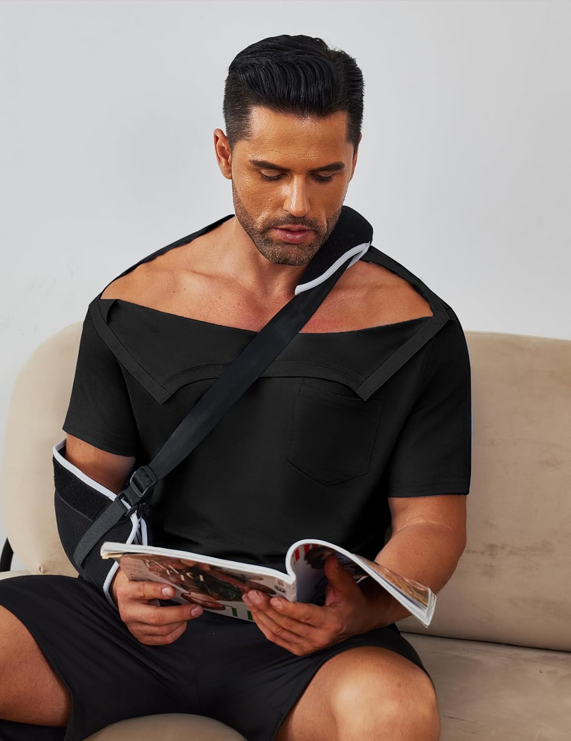 Deyeek Men's Post Shoulder Surgery Shirts Recovery Tear Away Short Sleeve Full Open Side Snap Adaptive Chemo Clothing - Image 5