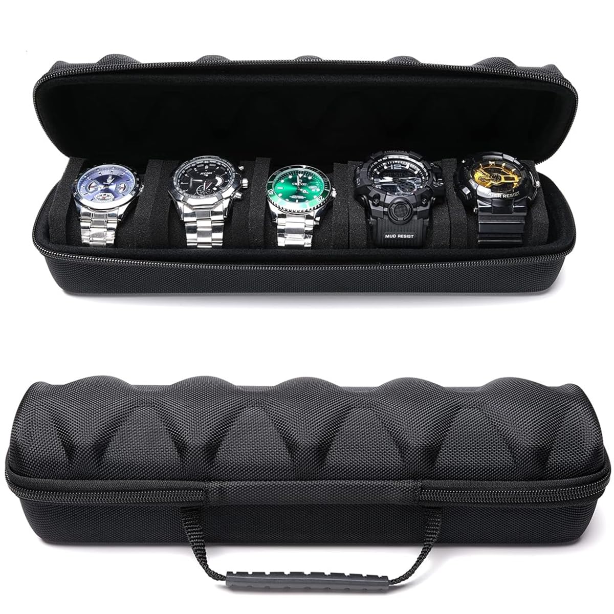 Zibuyu® 5-Slot Watch Case for Travel – Hard EVA Watch Box with Velvet Padding & Dual Zipper Portable Wristwatch Organizer (34.5×10.6×8.5cm) Universal Watch Storage for Men & Women Zibuyu® 5-Slot Watch Case for Travel – Hard EVA Watch Box with Velvet Padding & Dual Zipper Portable Wristwatch Organizer (34.5×10.6×8.5cm) Universal Watch Storage for Men & Women