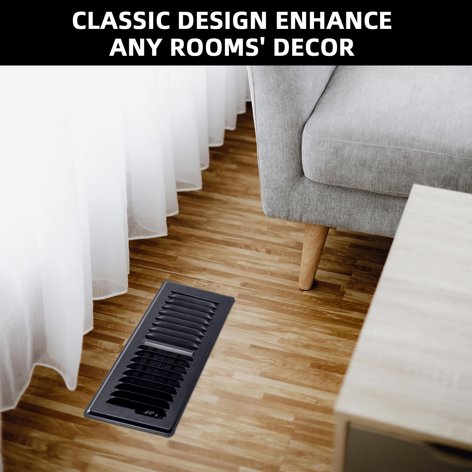 4 Pack Floor Register 4" X 10", Heavy Duty Vent Covers for Home Floor Decorative Floor Register Black Steel, Builder Grade Floor Registers Replacement (4)