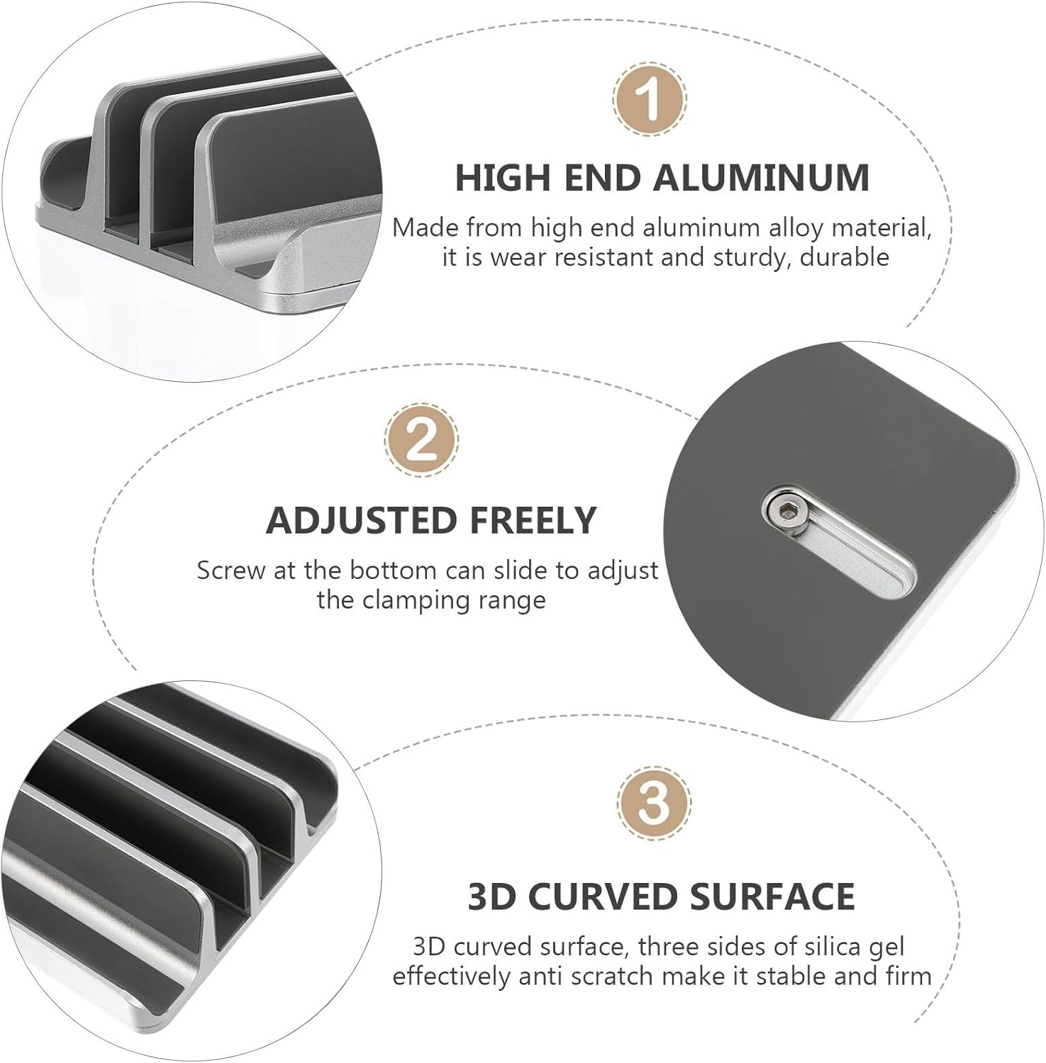 Aluminum Alloy Vertical Laptop Stand Tablet Dock Portable Notebook Base for Office and Home Desk Space-Saving Silver Laptop Rack and Tablets