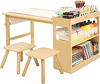 Bateso Kids Wooden Art Table & 2 Chairs with Paper Roll Dispenser & Storage - Toddler Craft Desk for Drawing & Playroom