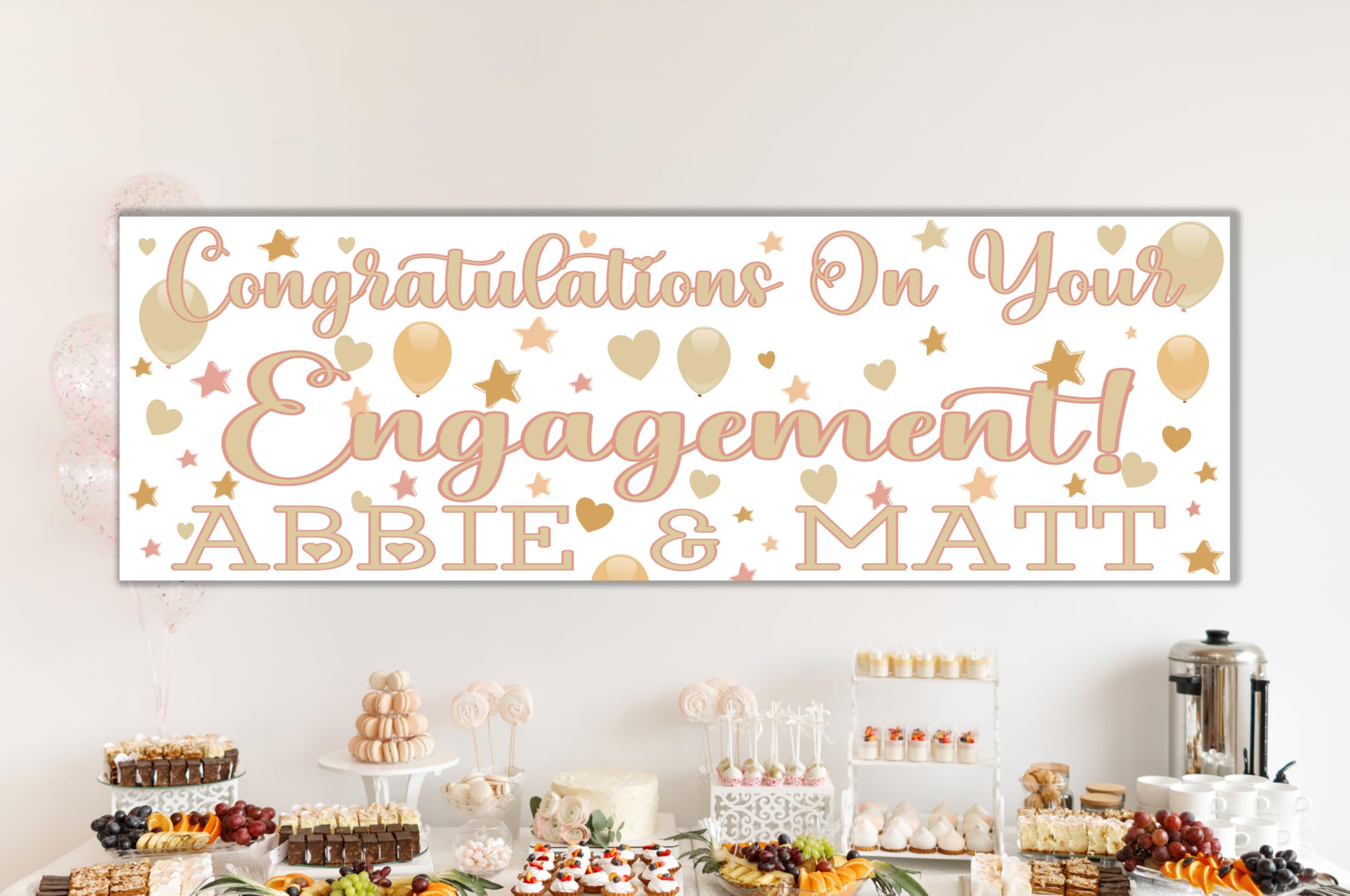 Large Personalised Engagement Banner Customised Rose Gold Party Decorations We're Engaged Congratulations Engagament Banners (Rose Gold, 6x2ft Banner No Photo)