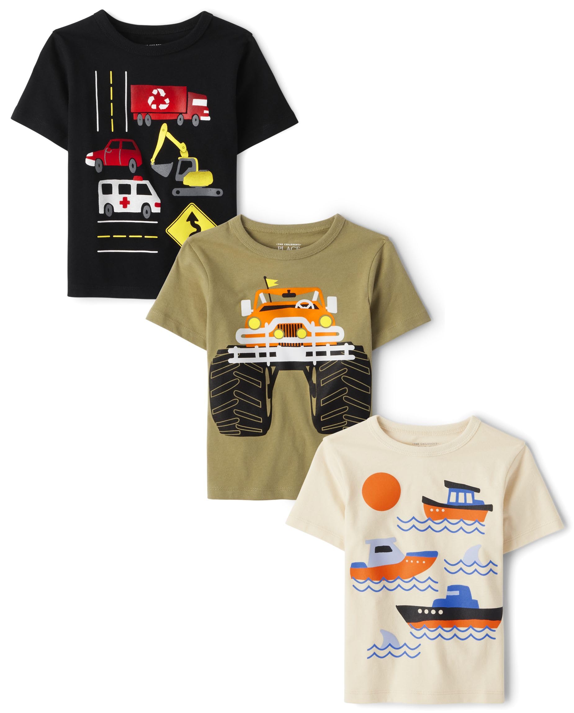 The Children's Place Baby - Jungen and Toddler Dino,Animals,Sharks Short Sleeve Graphic T-Shirts,3 Pack Hemd (3er Pack)