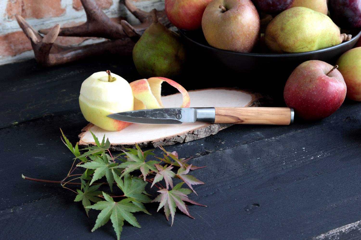 Forged Olive Schälmesser 9cm, handgefertigt, in Holzkiste