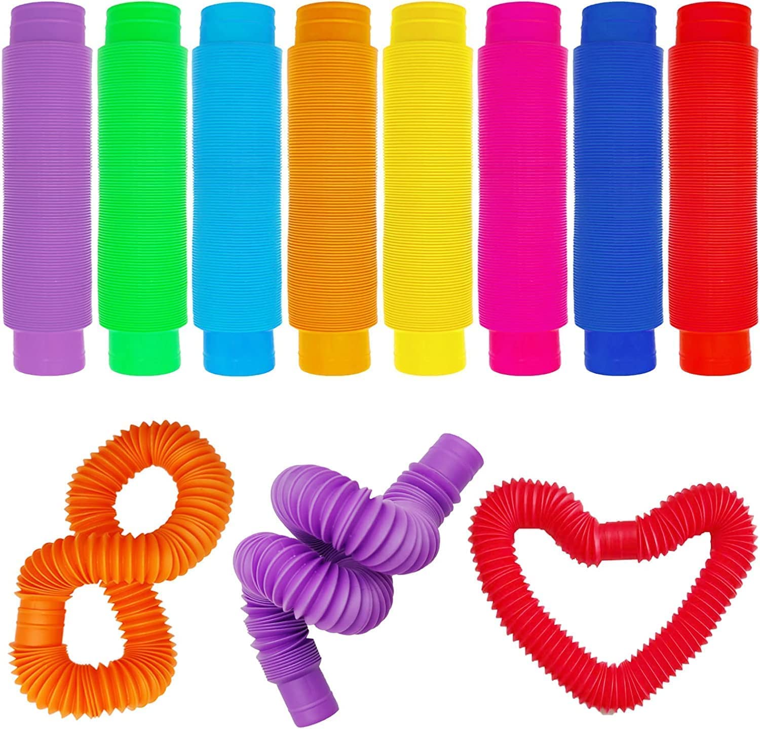 Ibecare Pop Tubes Pipe | Fidget toy | pop it Sensory Tools for Stress and Anxiety Relief Autism | Multi Color Stimming Toys | Goodie Bag Stuffer Christmas Birthday Party Return Gift (5 Pcs Large)