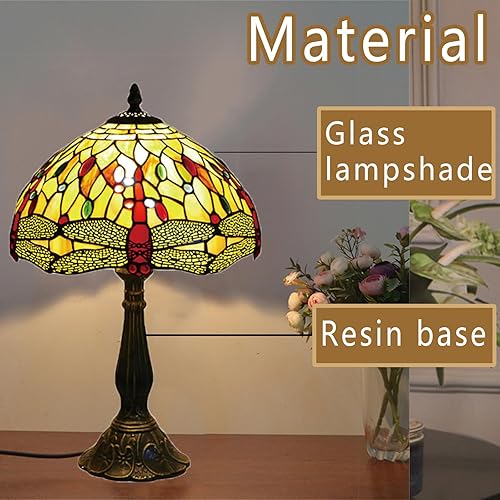 Miniatura 6 de Lámpara de mesa estilo Tiffany de 12 pulgadas, lámpara de cristal de dargonfly amarilla Tiffany Lámparas Tiffany lámpara de mesa de lectura de