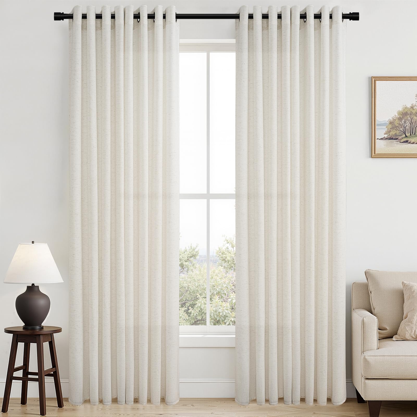 Topfinel Tende Per Interni Camera da Letto Salotto Moderne Beige Lino e Cotone Naturale con Anelli Oscuranti Tenda Salotto Porta Finestra Bagno Cameretta Bambina Tendine per Finestre 140 x 225 cm, 2pz