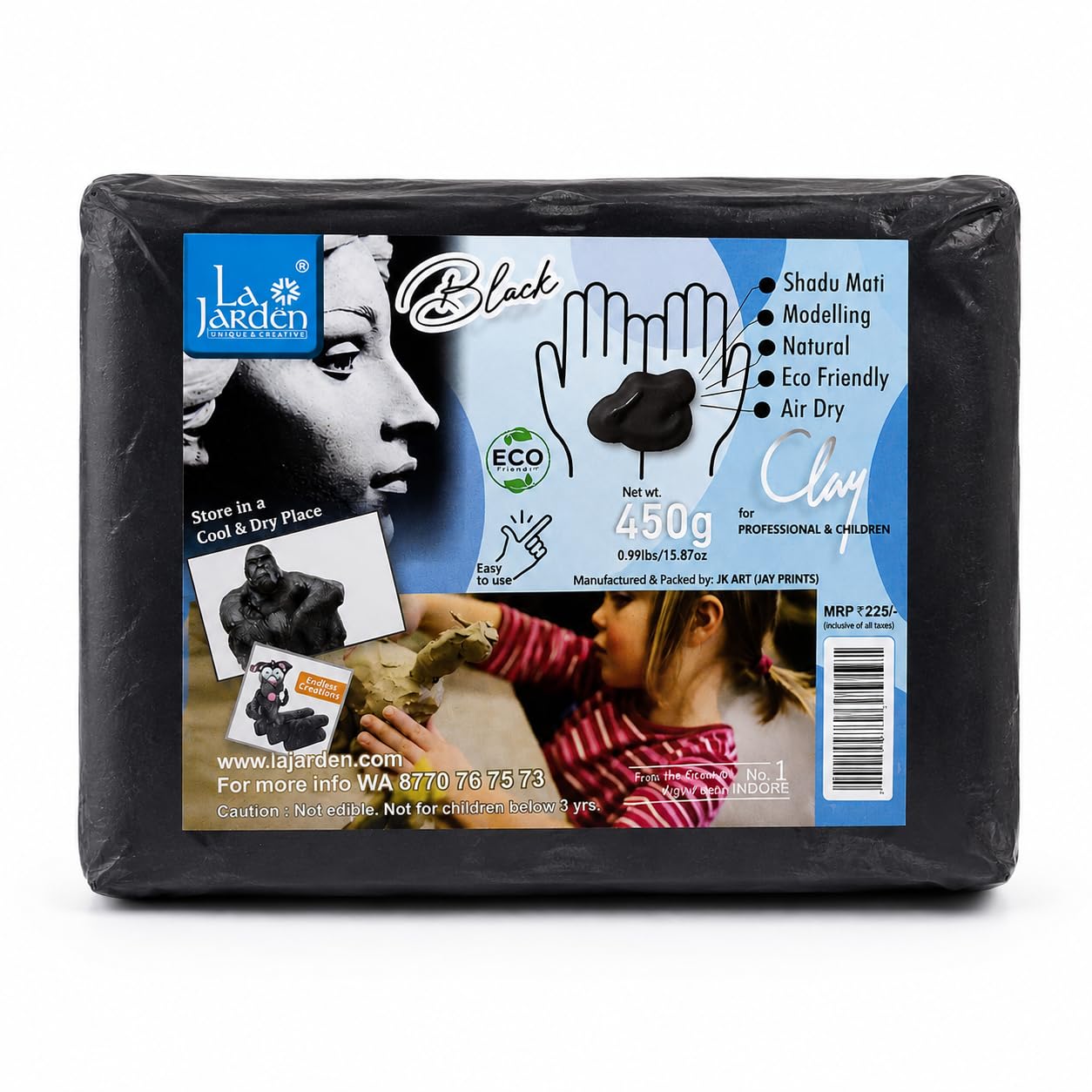 black natural 450g clay for kids, student, clay for children, shadu, modelling clay creative grey for mati ganesh, figurines, sculptures, artifacts, diy, gift for artists, students, safe for children & for all arts & crafts