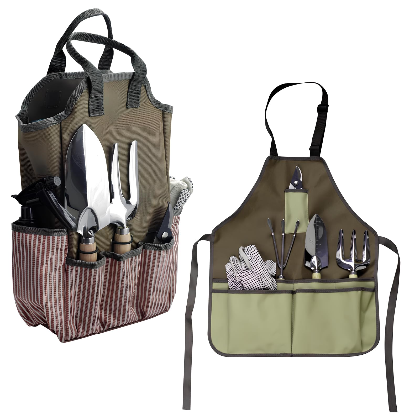 Tablier de Jardinier, 55x45cm, Sac à Outils de Jardinage, 38x25x9cm, avec 8 Poches, Portable Sac Fourre-Tout de Jardin(Aucun Outil)
