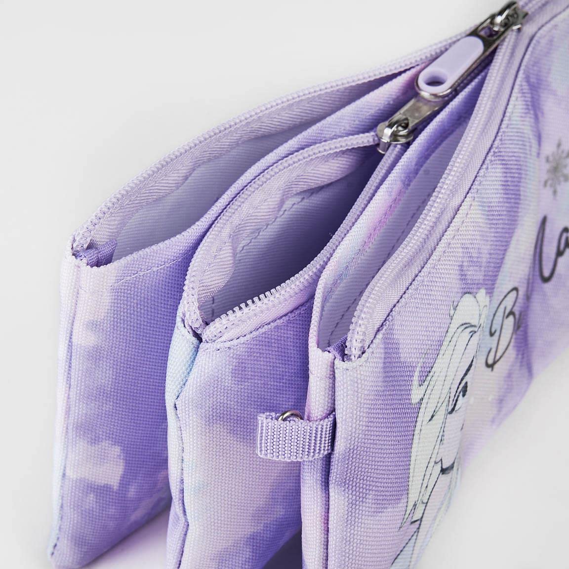 Cerda Disney Frozen Triple Compartment School Pencil Case with Zip Closure for Kids, Violet - Frozen - Image 3