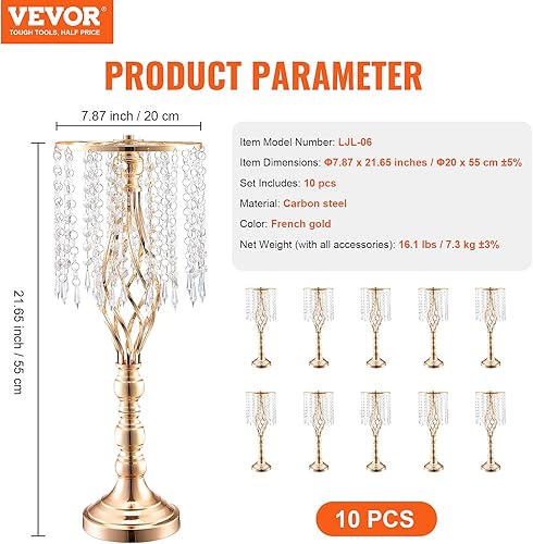 Miniatura 7 de VEVOR 10 unidades de 55 cm21.65" de alto soporte de flores de boda de cristal, jarrón de centro de mesa de boda de metal, soportes de flores