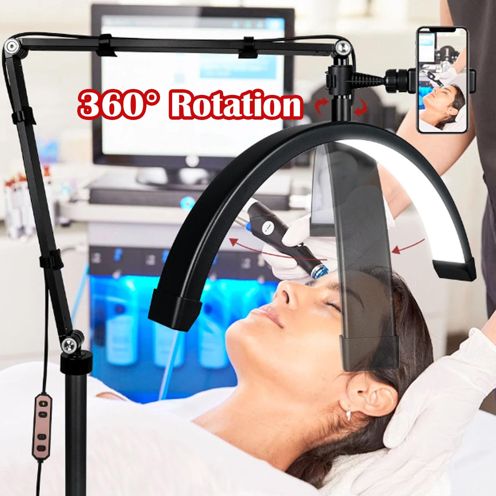 Lampe à Cils LED En Demi-lune 10W - Dimmable, 3200K-5600K, Avec Support Téléphone Et 2 Recourbe-cils - Pour Maquillage, Vlog