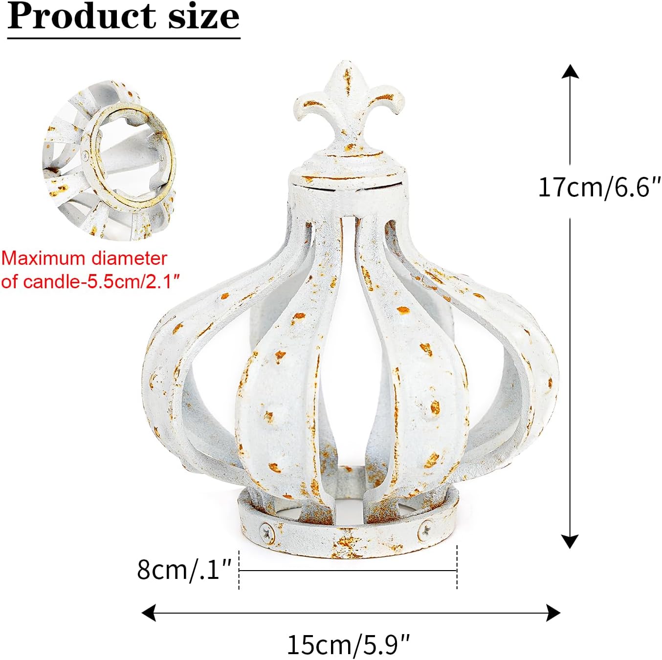 Sungmor Cast Iron Crown Sculpture, Antique White with Rustic Accent, Creative Candle Cover, Centerpiece Art Crown Statue for Tabletop Decor, Bookshelf, Special Occasions