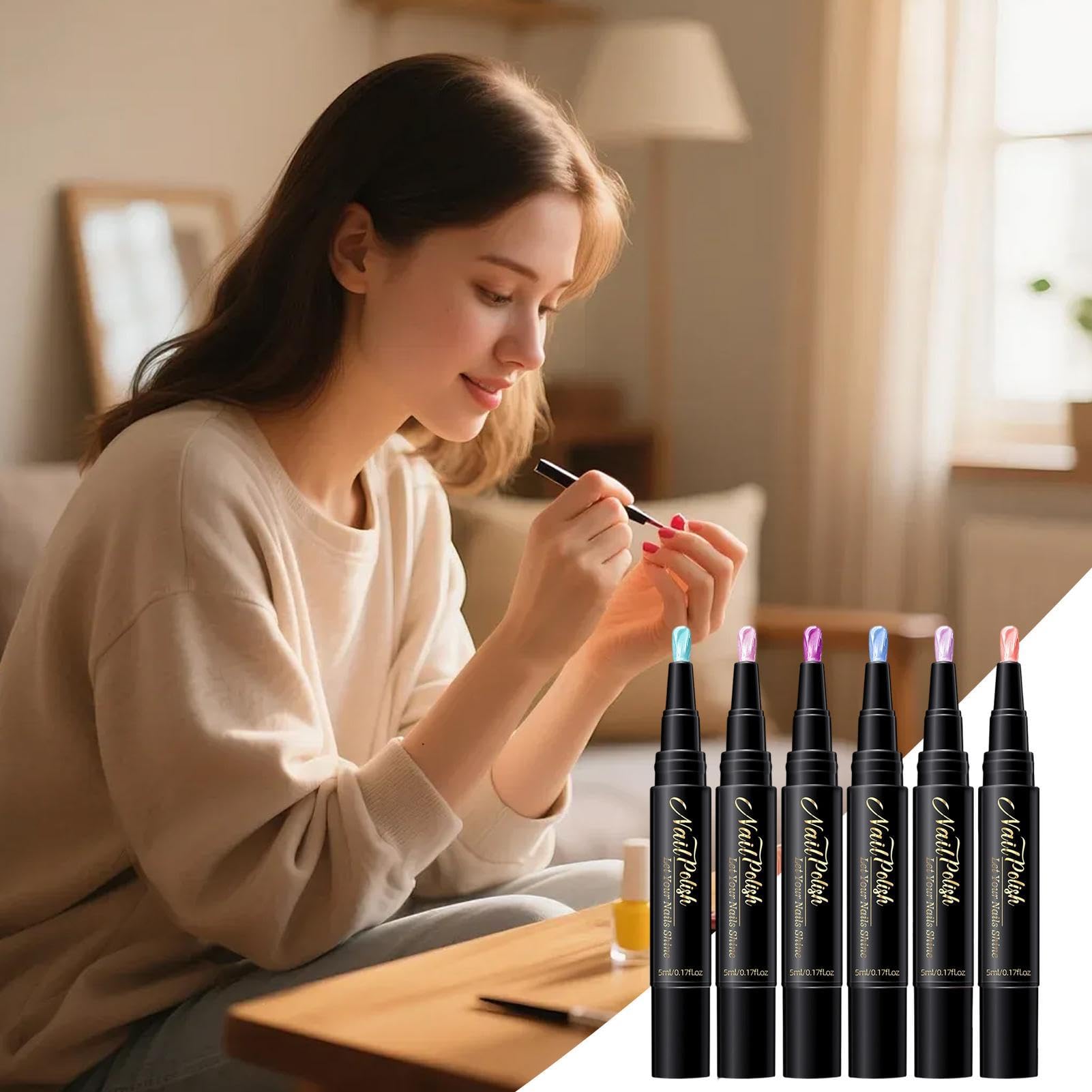Penne Da Unghie,Gel A Base D'Acqua 6 Colori,Set Di Pennarelli Smalto Unghie Ad Asciugatura All'Aria - Per Casa Salone Feste Viaggi Matrimoni Pratica Donne Ragazze Principianti