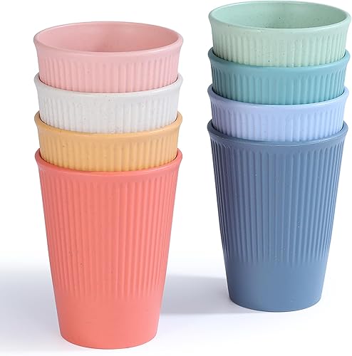 Vasos de paja de trigo, vasos de agua irrompibles aptos para lavavajillas con 8 colores para agua potable, jugo, leche, refrescos, café, fáciles de