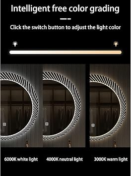REIFNA Bathroom Mirror with Lights,Anti-Fog Dimmable LED Vanity Mirror with Memory Function,with Sensor Touch Control,Anti-Fog,3-Color Dimmable Light Round Mirror (Size : 70cm, Color : A)