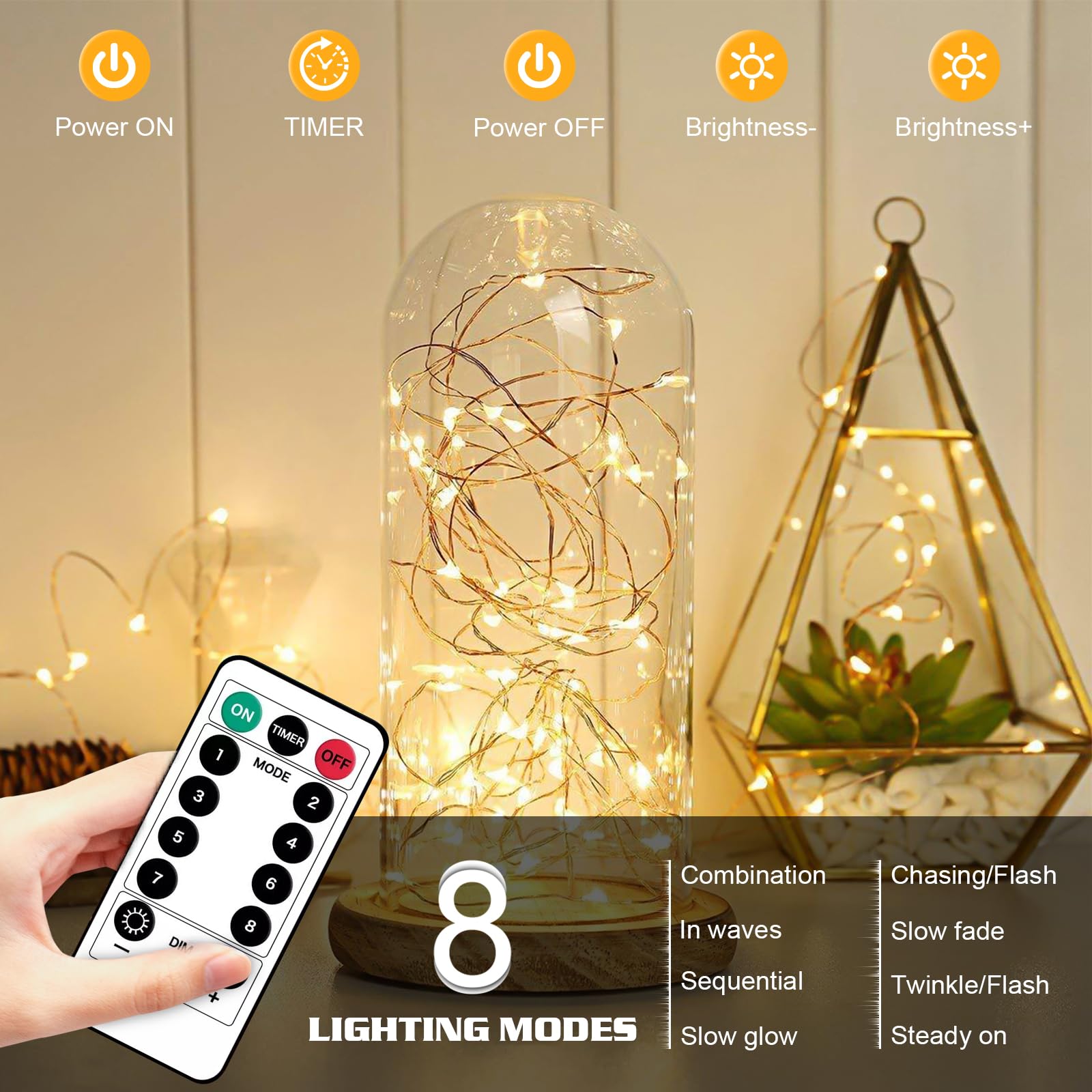 Catena Luminosa LED Auting 10m 100 LED - Luce Bianca Calda, Telecomando, Timer E 8 Modalità, Impermeabile IP65 Per Interni Ed Esterni