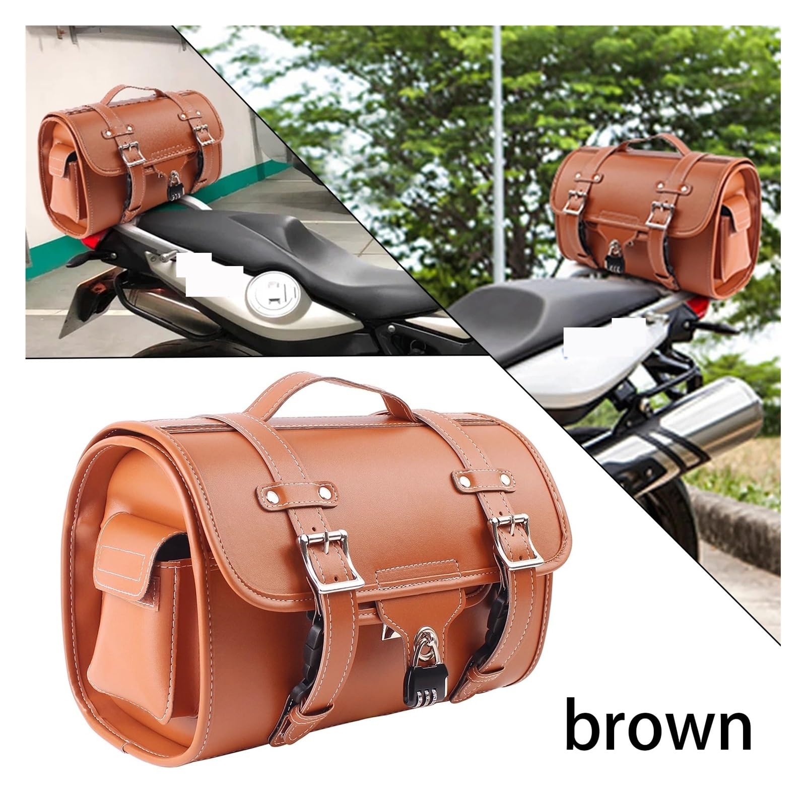 Top Case Motos Bolsa Universal Asiento Motocicleta Impermeable Gran Capacidad Equipaje Viaje Herramientas Laterales Marrón Ciclistas Bolsa De Moto(Brown)