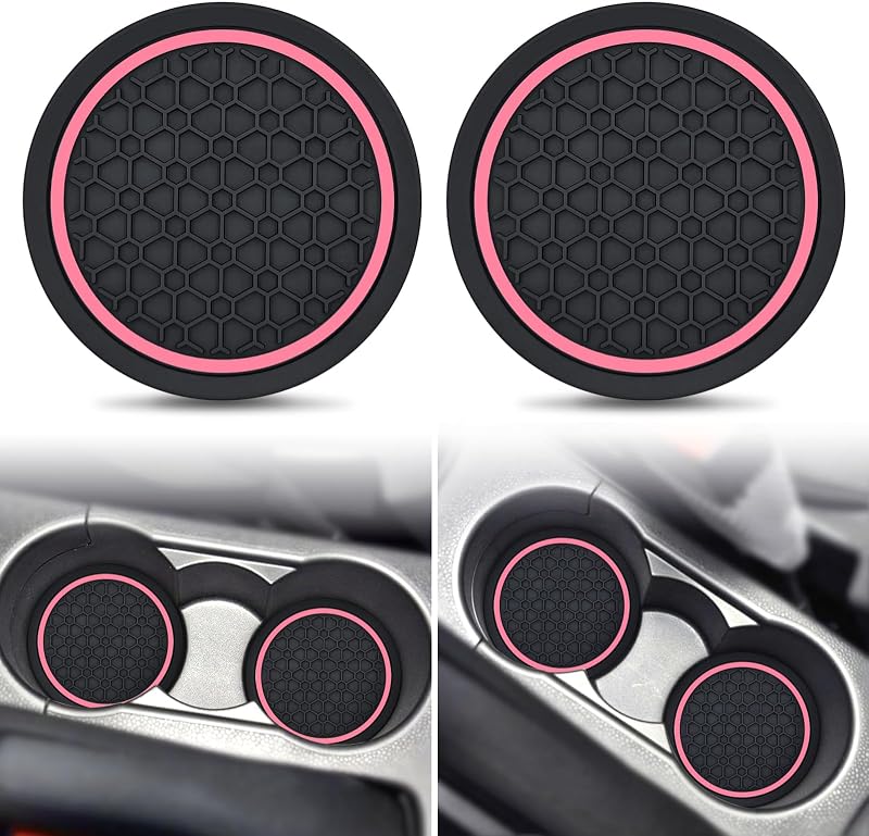 Porta-Copos Automotivo Auprite em Silicone Rosa com Base Antiderrapante, 2 Unidades