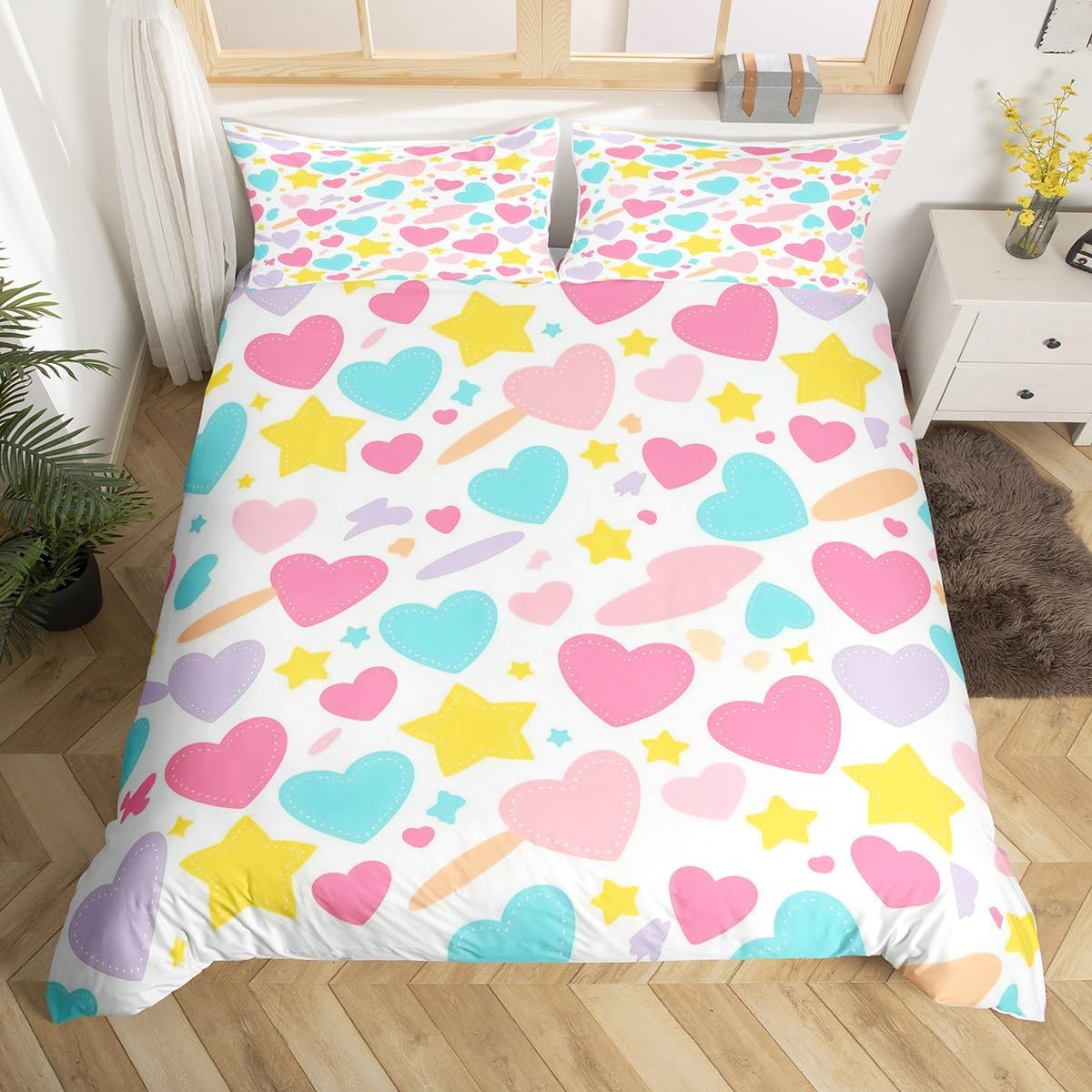 Fox Duvet Cover Set Queen Size,Moonlight Magical Animal Bedding Set Kids Boys Girls Room Decor,Japanese Style Fox Comforter Cover 3Pcs,Pine Tree Starry Sky Microfiber Bedspreads Cover,2 Pillowcases