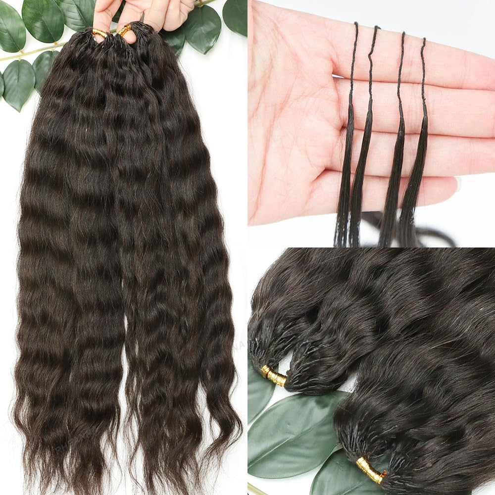 Feather Crochet Human Hair Extensions Wet and Wavy Knotless Pre-Separated Crochet Hair Extensions Human Hair With String In The Middle Braid 18inch 60g