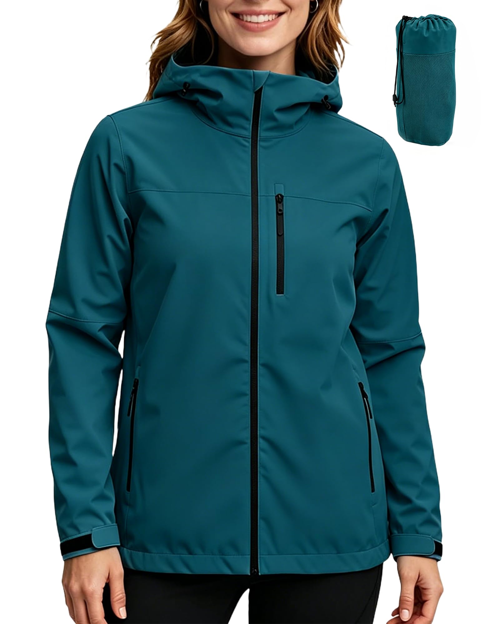 ACCNUO Regenjacke Damen Wasserdicht Atmungsaktiv Regenanzug Freizeitjacke Kapuze Regenjacke Geeignet für Wandern Bergsteigen Angeln Camping Radfahren und Jagen