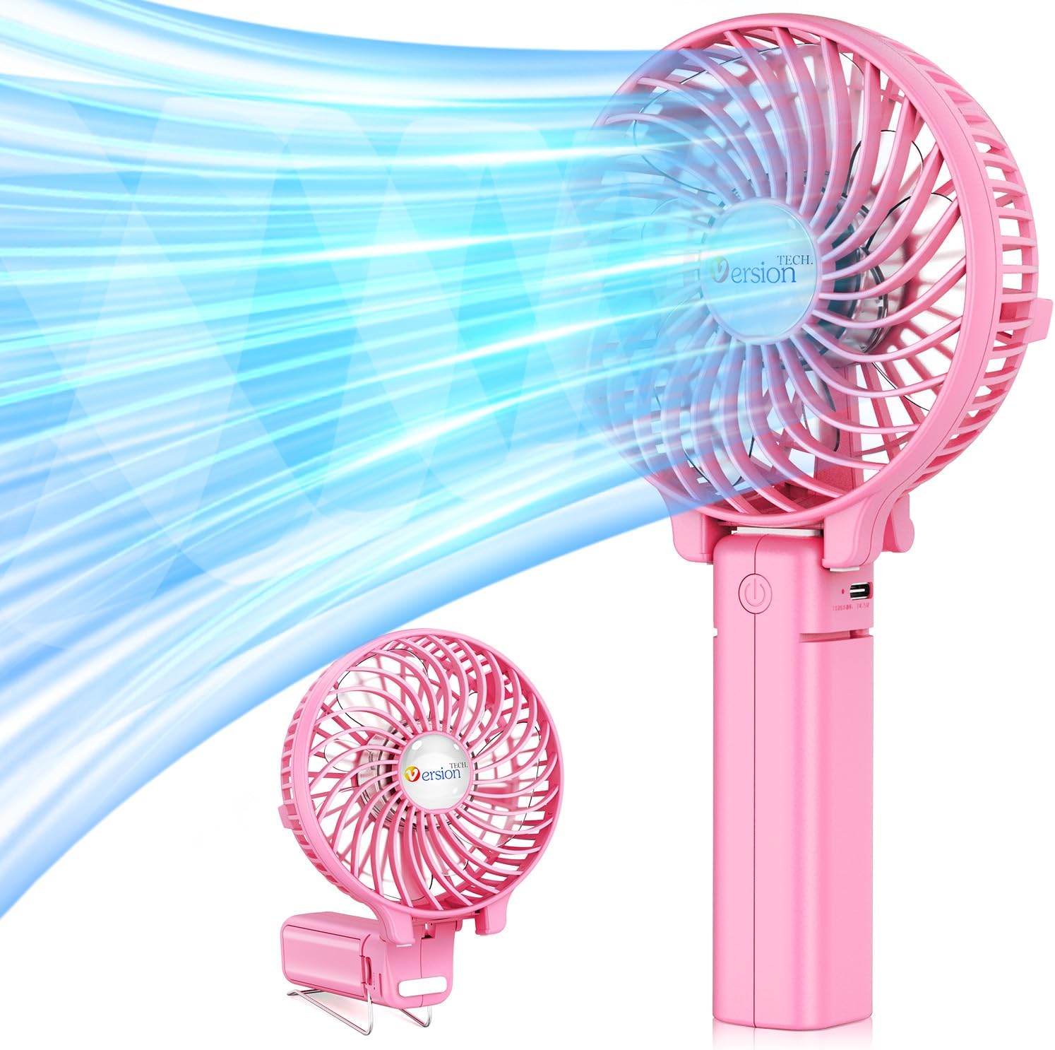 Mini Handheld Fan, USB Desk Fan, Small Personal Portable Table Fan with USB Rechargeable Battery Operated Cooling Folding Electric Fan for Travel Office Room Household Pink