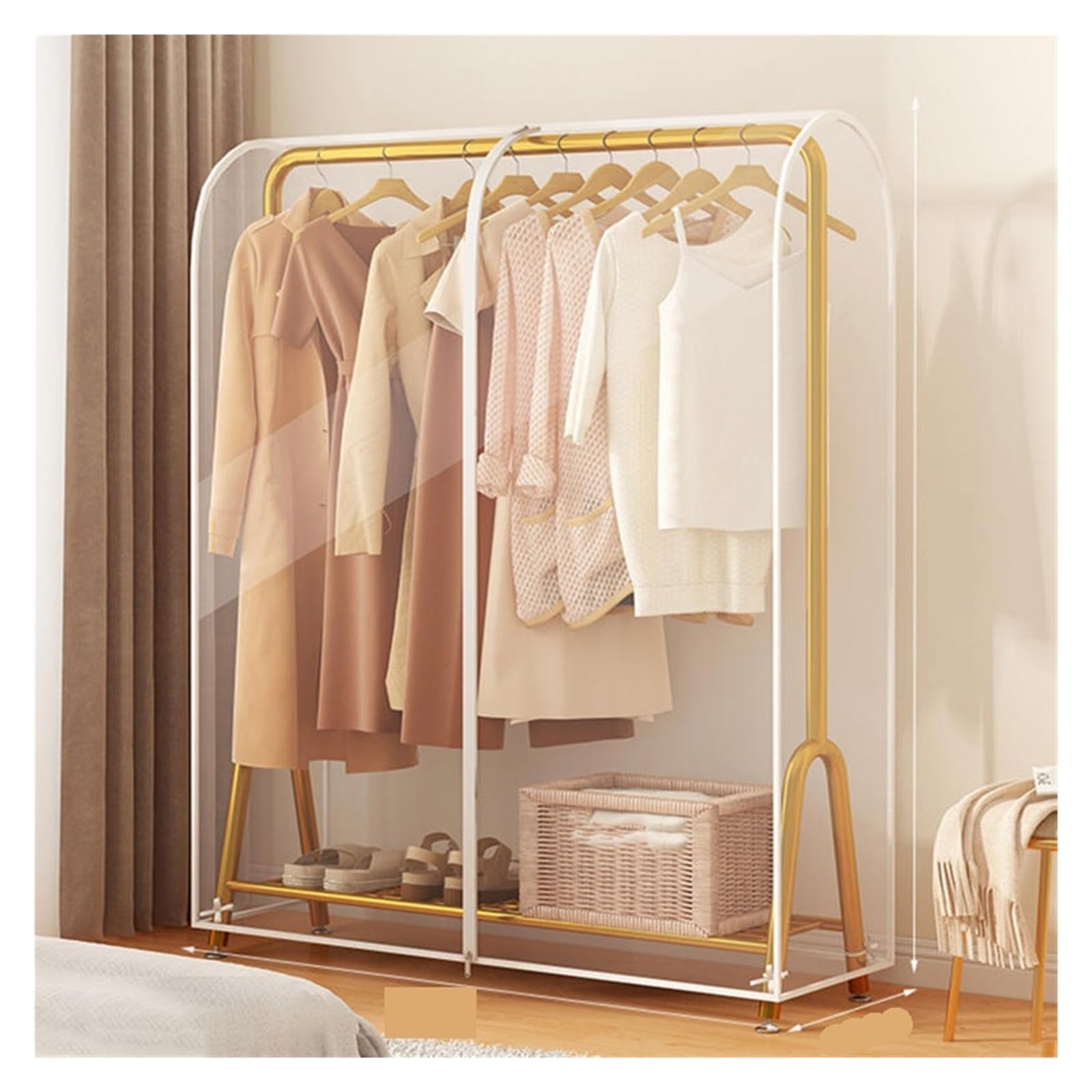 Clothes Rack Cover Garment Coat Dust Moisture Proof Protection Transparent Square Full Cover for Floor-Standing Drying Rack(A 150x50x150cm)