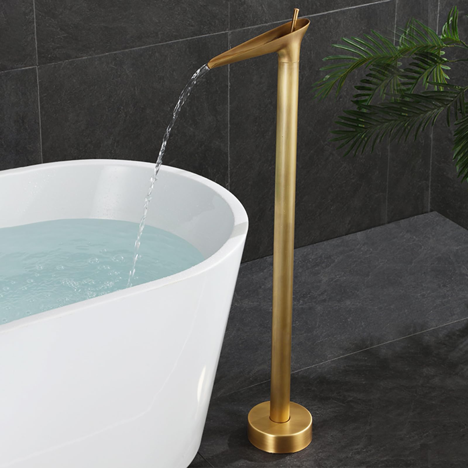 WOTZOV Freestanding Bath Tap Waterfall Retro Hot And Cold Single Handle Bathtub Tap Brass Floor Mounted Bath Taps Antique, Antique