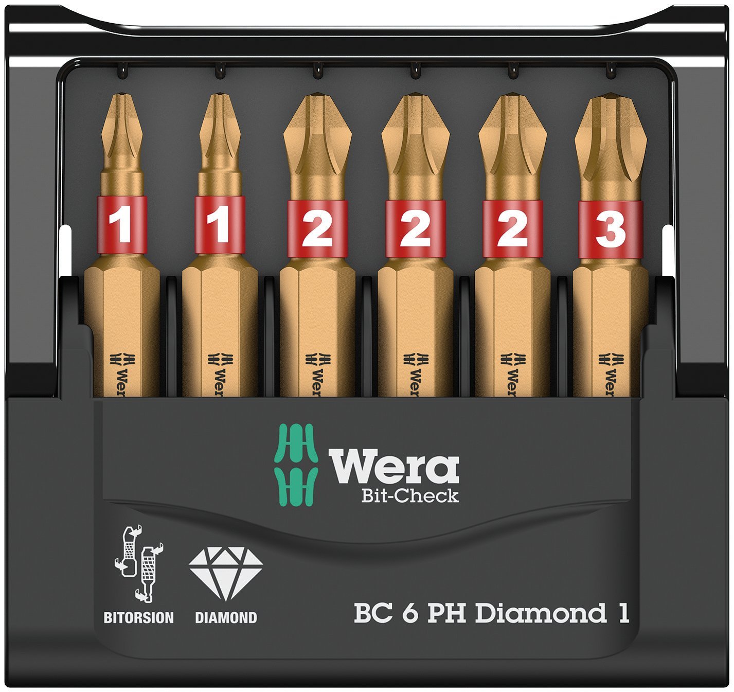 WERA 05057404001 Bit-Check 6 PH Diamond 1, 6 Pieces