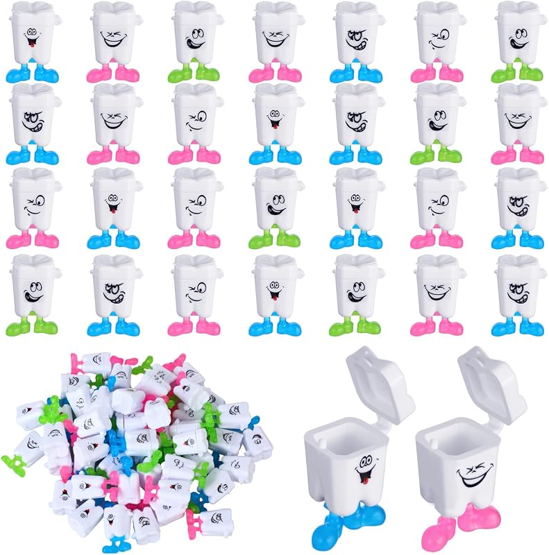 Yaomiao 30 Pcs Tooth Holder for Kids Teeth at School Lovely Baby Milk Tooth Fairy Box Bulk Back to School Organizer Container Saver Save Box with Expression Case Gift for Kid Lost Teeth Child Keepsake