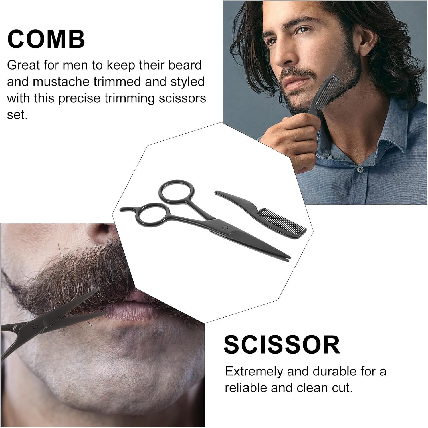 OUNONA 3pcs Beard Scissors Set with Pu Leather Storage Bag, Stainless Steel Beard and Mustache Trimming Scissors, Portable and Easy to Carry for Home DIY and Barber Shops