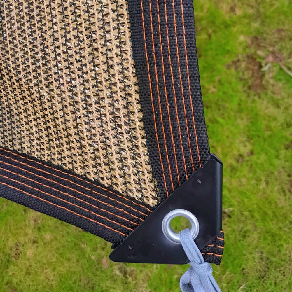 90% ochrona przed promieniowaniem UV, tkanina z filtrem słonecznym, siatka 4,5 x 6 m, z przelotkami, osłona do ogrodu, na patio, rośliny szklarniowe, buda psów, kolor brązowy