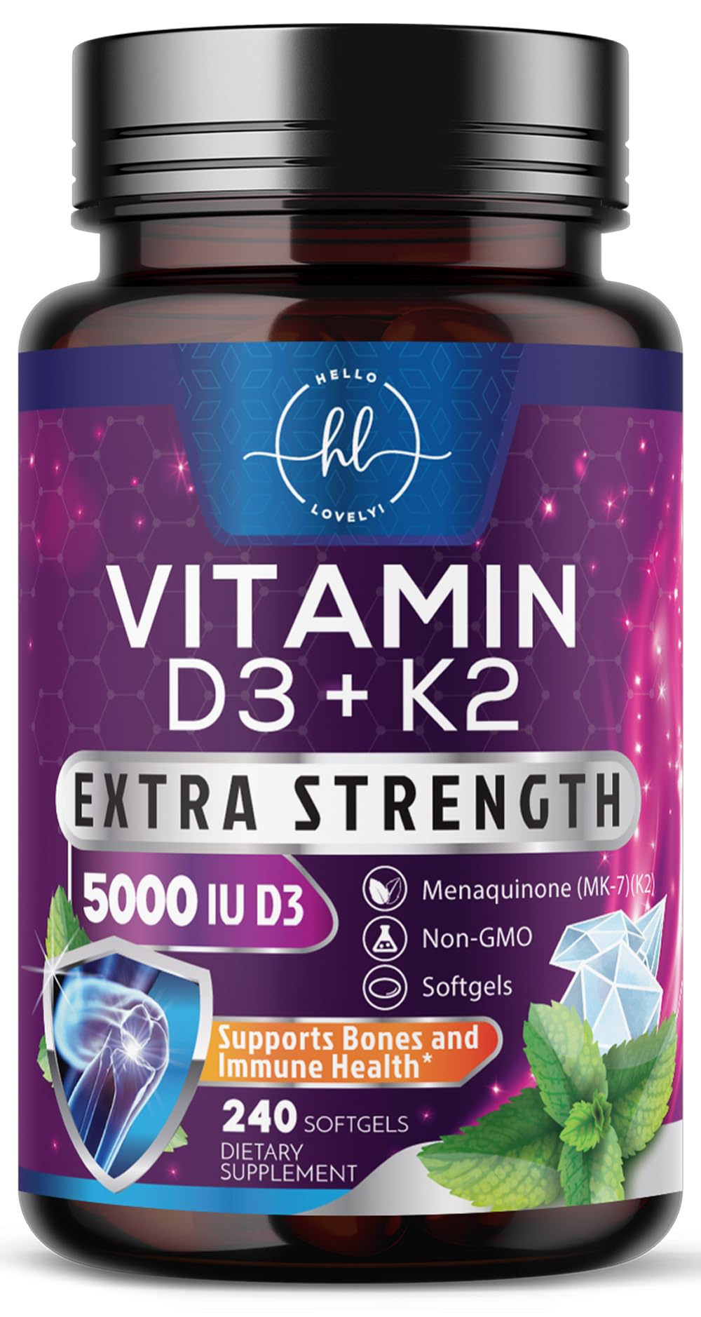 Vitamin D3 K2 5000 IU Plus with K2 MK-7 100 mcg - Vitamins D K Complex Supplement for