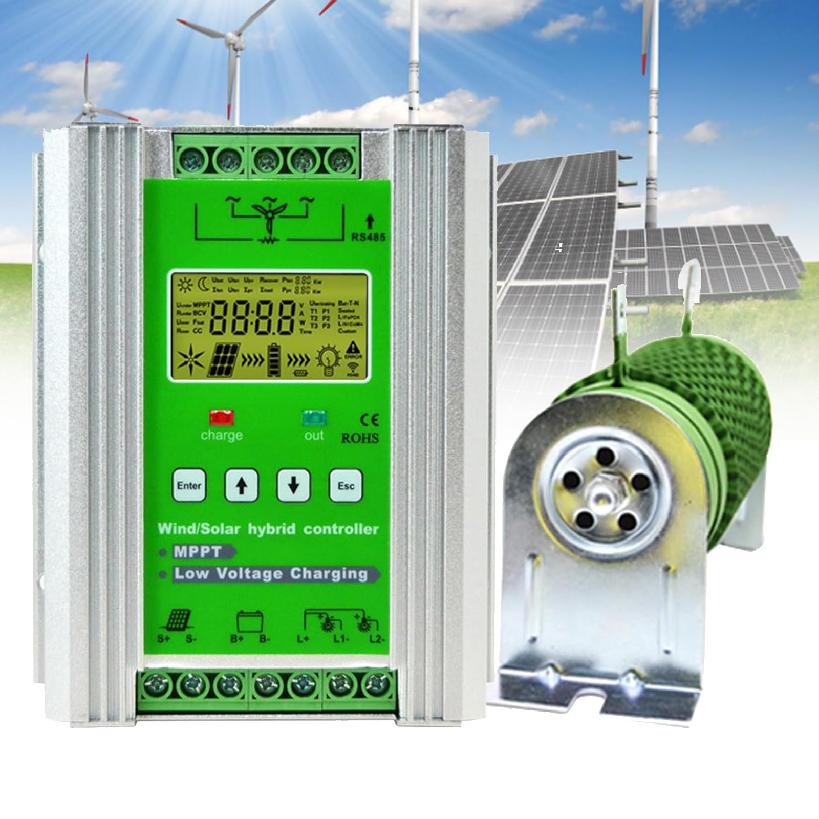 AZQOHMIS 6000W-12000W Wind Solar Hybrid Charge Controller, MPPT LCD, 12V 24V 48V, Auto Off-Grid Wind Turbine & Solar Energy Controller with Dump Load (8000W, 24V/48V)