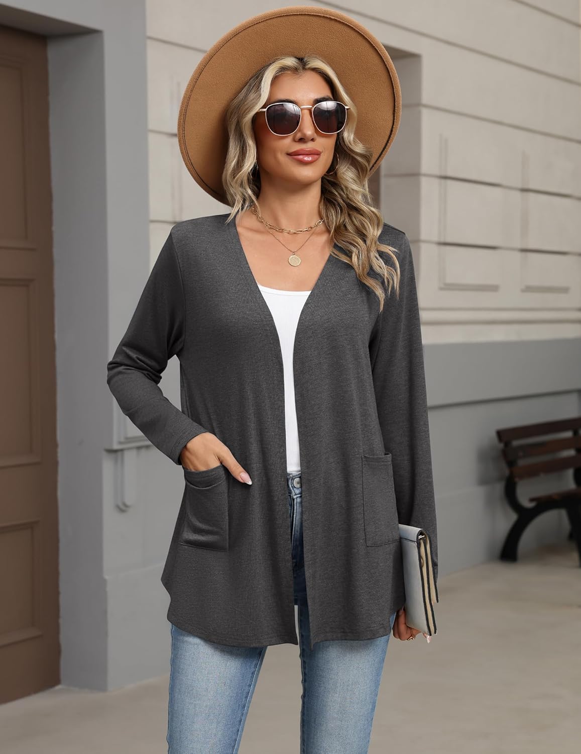 Zeagoo Lightweight Cardigan for Women 2026 Long Sleeve Open Front Casual Cardigans with Pockets - Image 3