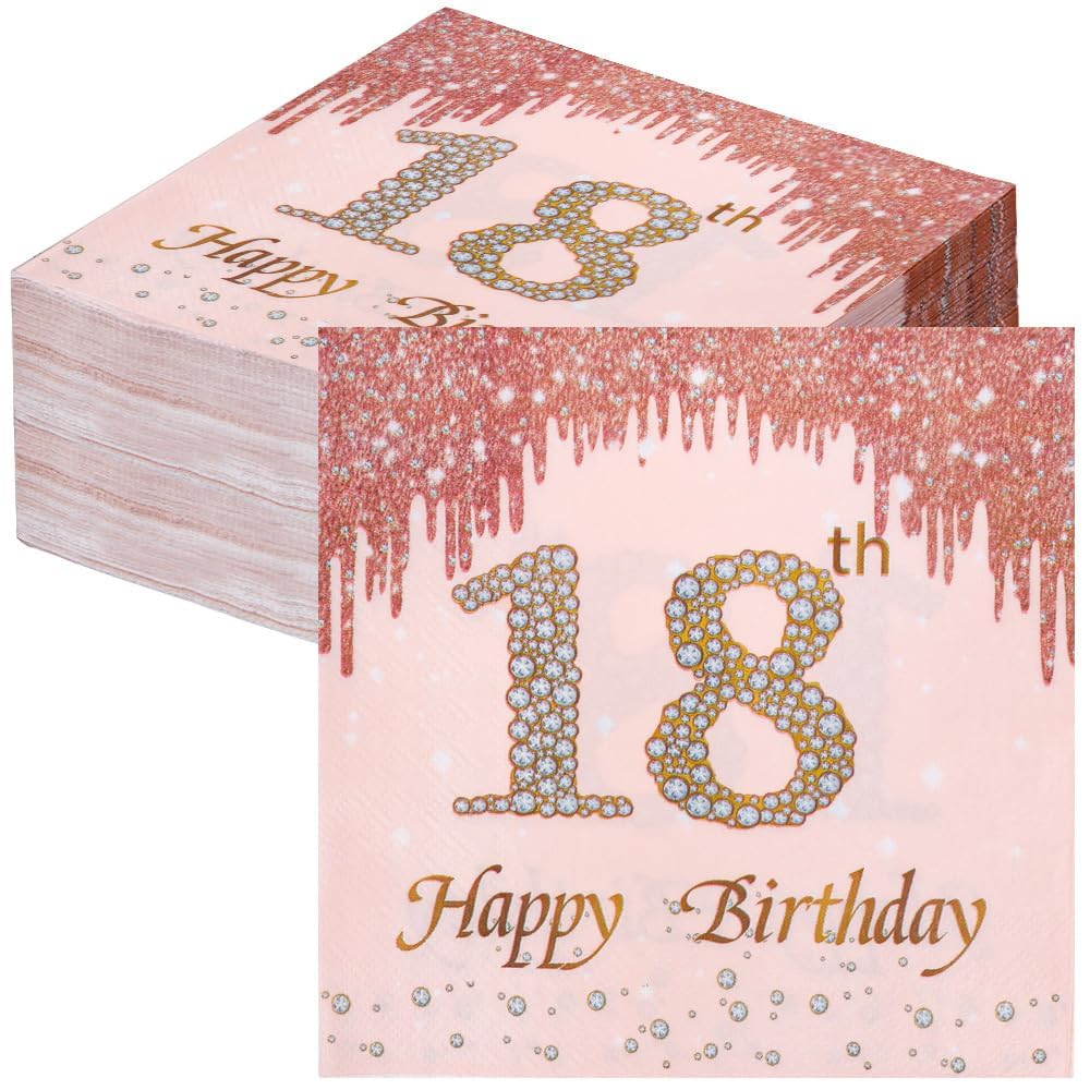 60 Pcs Rose Gold 18th Birthday Napkins, Decoration 18th Birthday Girl โ image 1