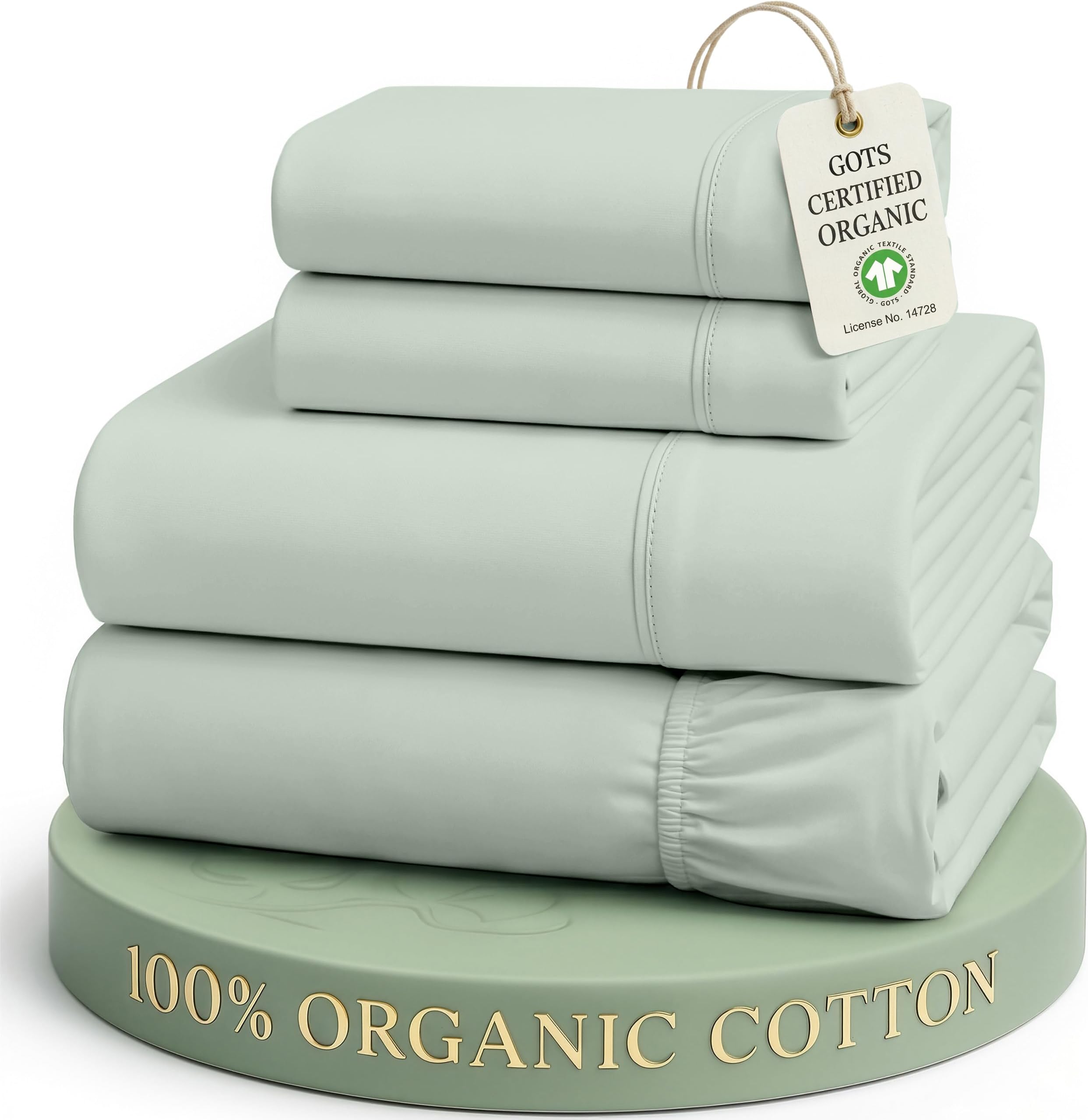 LANE LINEN Queen Sheet Set 100% Organic Cotton Cooling Soft 4pc - Cool Blue | Pure Long-Staple Organic Cotton Queen Sheet Set - Easy-Care Machine Washable, Breathable For Year-Round Sleep