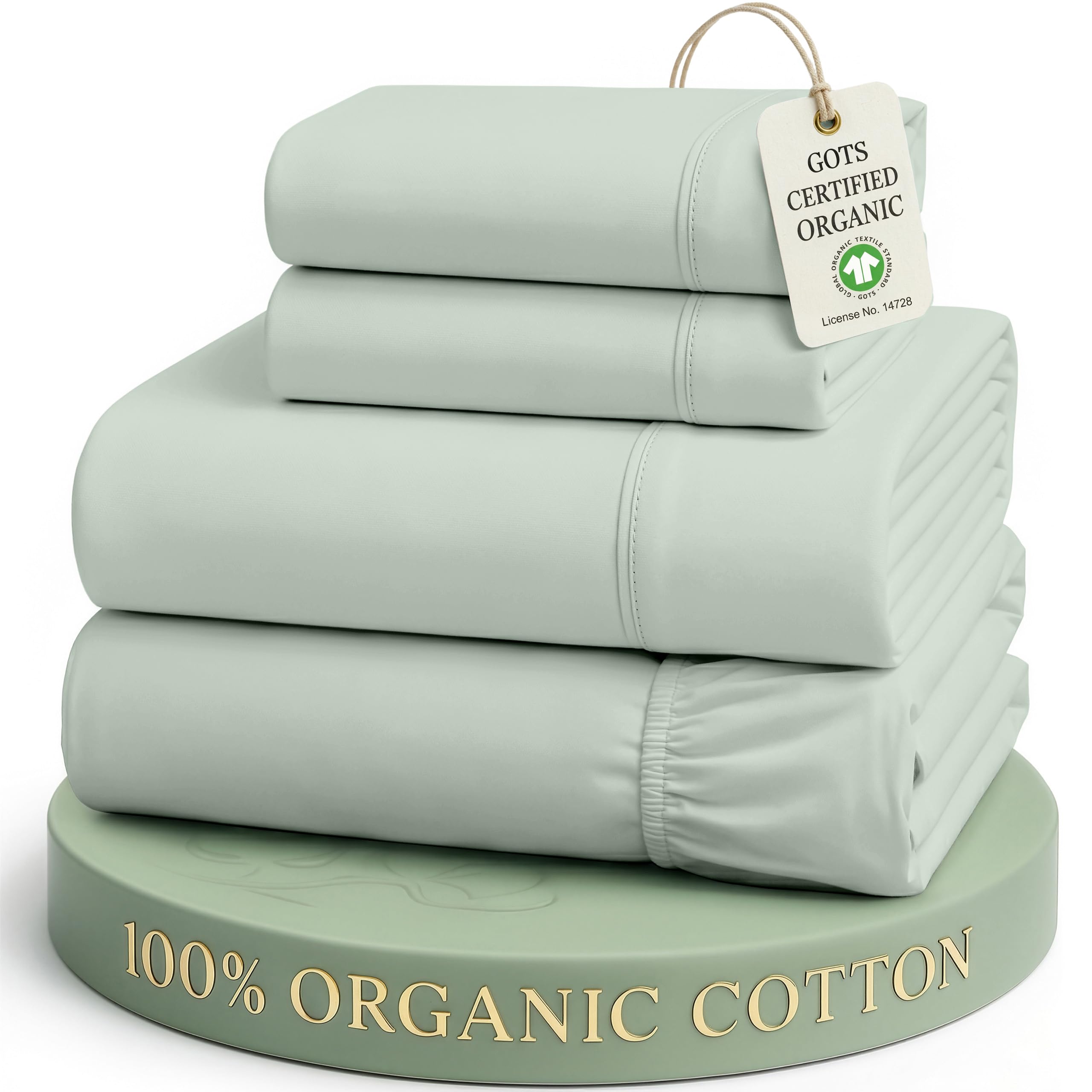 Casa Platino 100% Organic Cotton Cloud Blue Full-Sheets Set, 4-Piece Pure Organic Cotton Long Staple Percale Weave Ultra Soft Best Bedding Sheets for Bed, Breathable, Fits Mattress Upto 15" Deep โ image 1