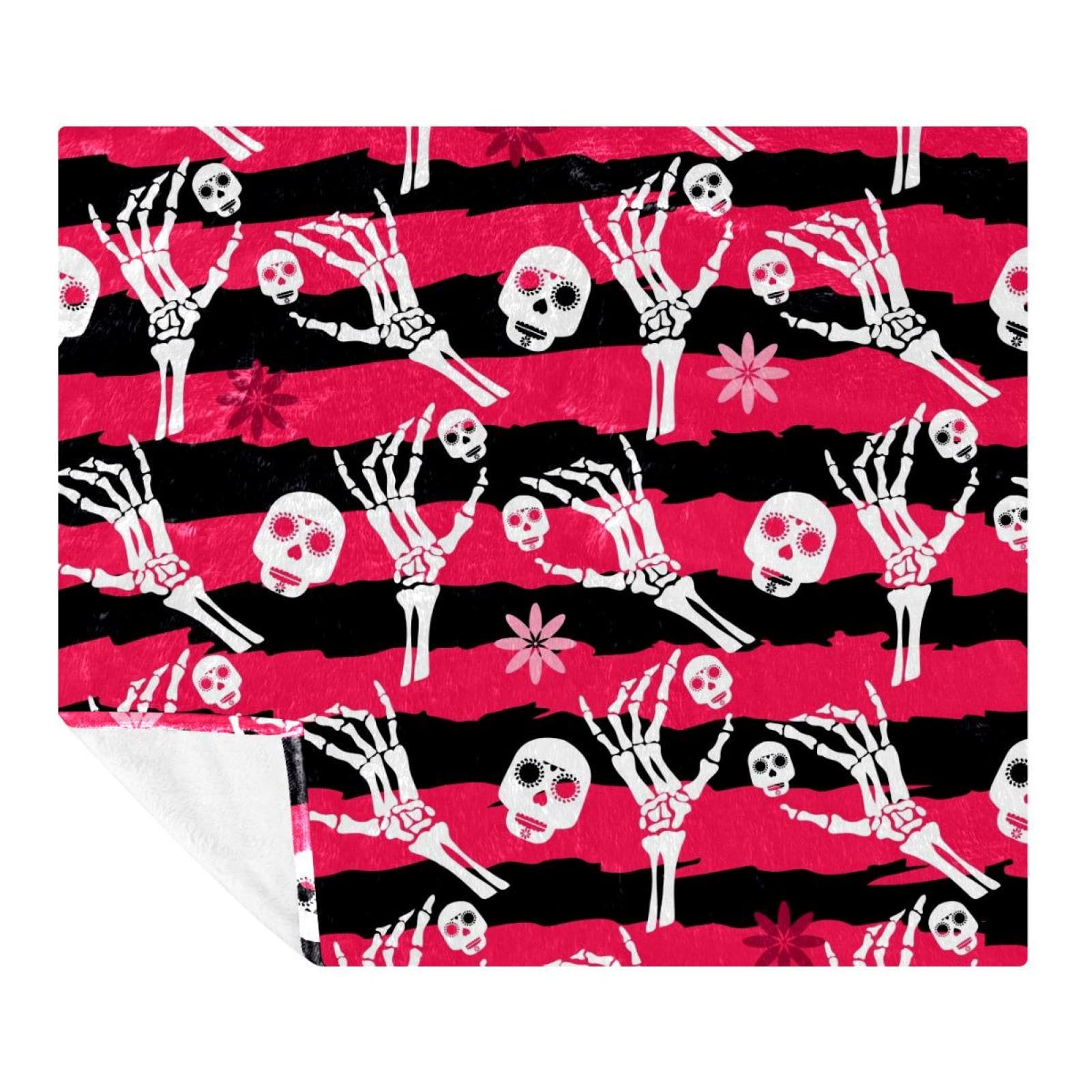 Couverture Dia de Los Muertos polaire douce 150x130 cm pour lit et canapé