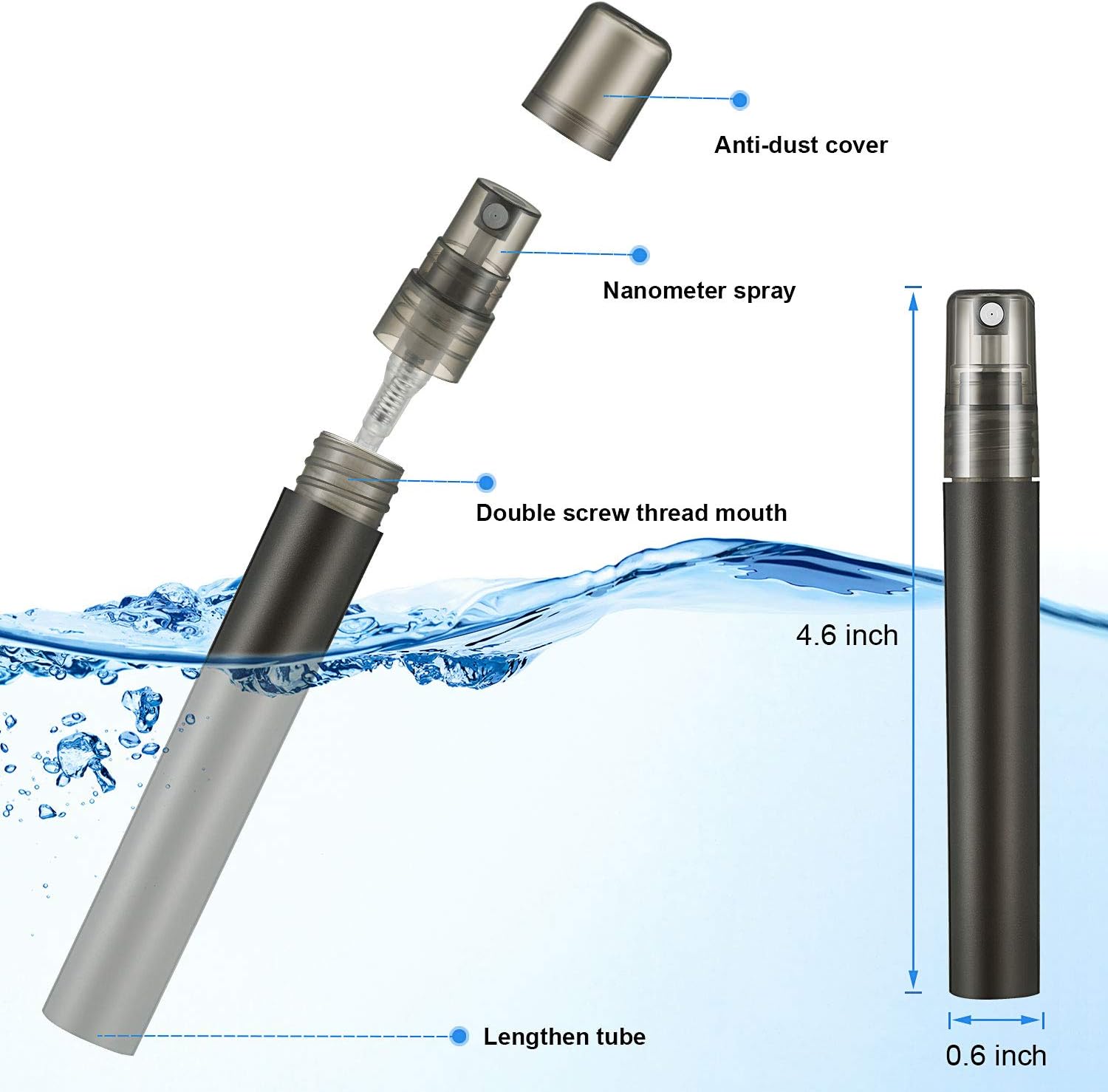 20 Pieces 10ml Spray Bottle Perfume Bottle Refillable Mist Plastic Mini Spray Bottle Portable Empty Perfume Bottle Atomizer for Travel Fragrance Makeup Tool (Black)